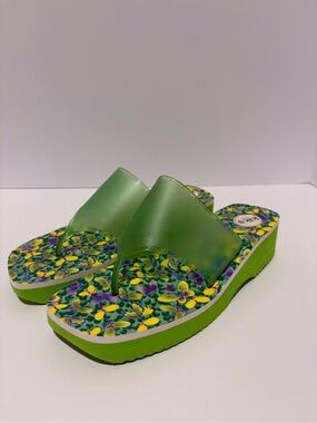 Kiks Icing vintage Y2K green platform flip flops butterfly floral jelly sandals